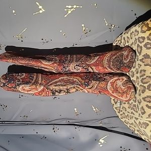 Size 8 red and brown paisley Diba boots with gold detail high shaft low heel